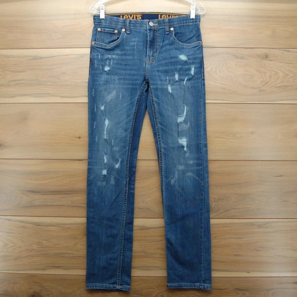 Levi's 510 Jeans Boys 16 Regular Blue Skinny Fit Stretch Distressed‎ 28x30